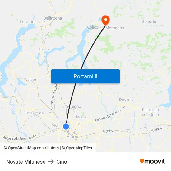 Novate Milanese to Cino map