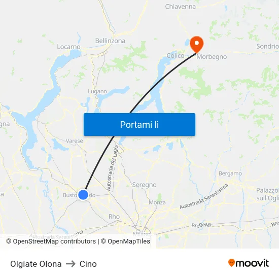 Olgiate Olona to Cino map