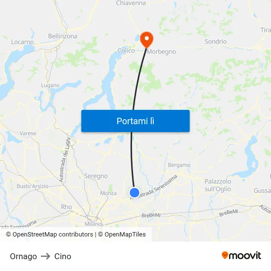 Ornago to Cino map