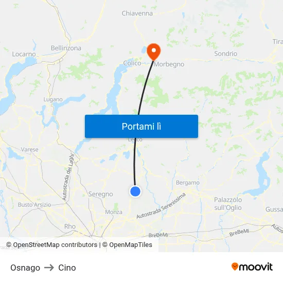 Osnago to Cino map