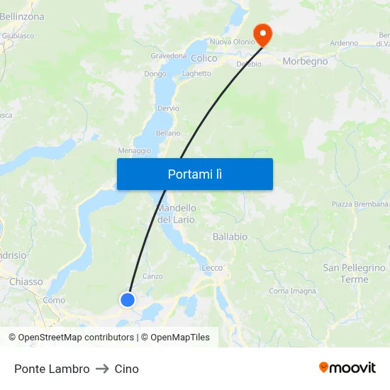 Ponte Lambro to Cino map