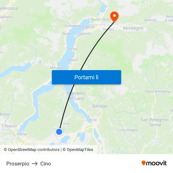 Proserpio to Cino map