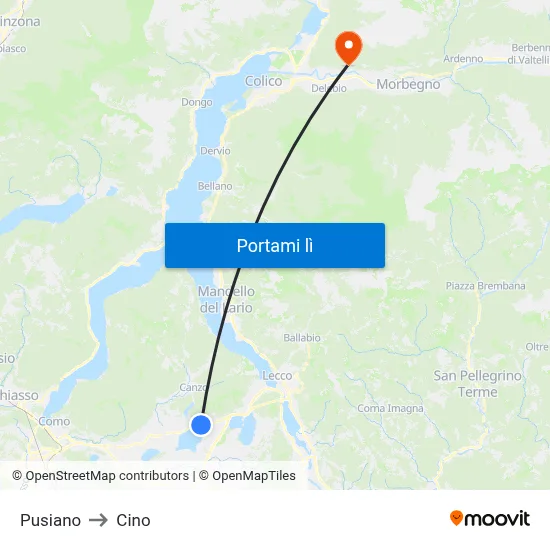 Pusiano to Cino map