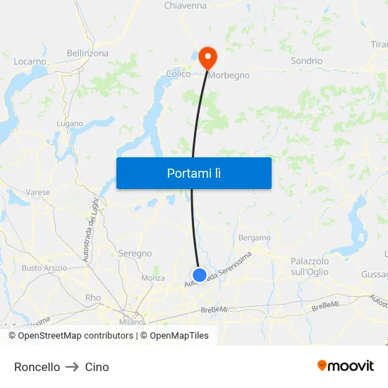 Roncello to Cino map