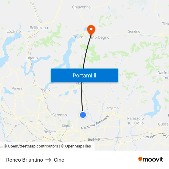 Ronco Briantino to Cino map