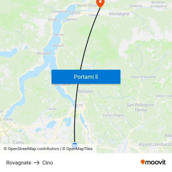 Rovagnate to Cino map