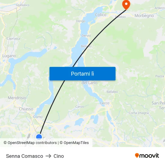 Senna Comasco to Cino map