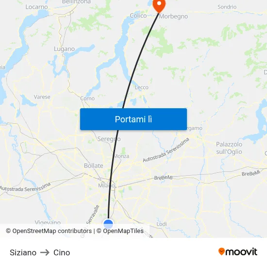 Siziano to Cino map