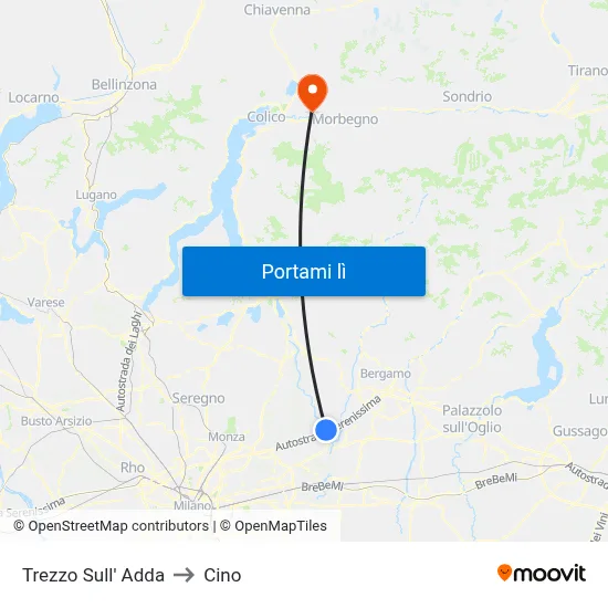 Trezzo Sull' Adda to Cino map