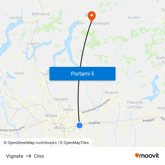 Vignate to Cino map