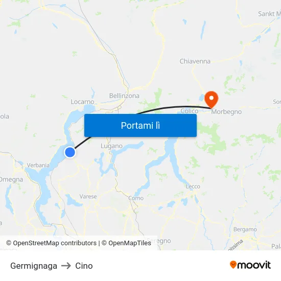 Germignaga to Cino map