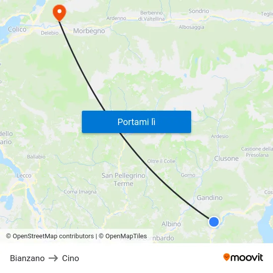 Bianzano to Cino map