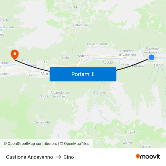 Castione Andevenno to Cino map