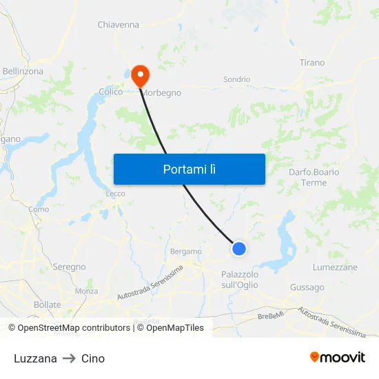 Luzzana to Cino map