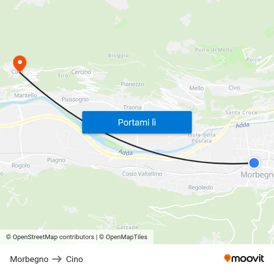 Morbegno to Cino map
