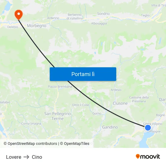 Lovere to Cino map