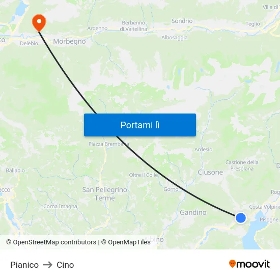 Pianico to Cino map