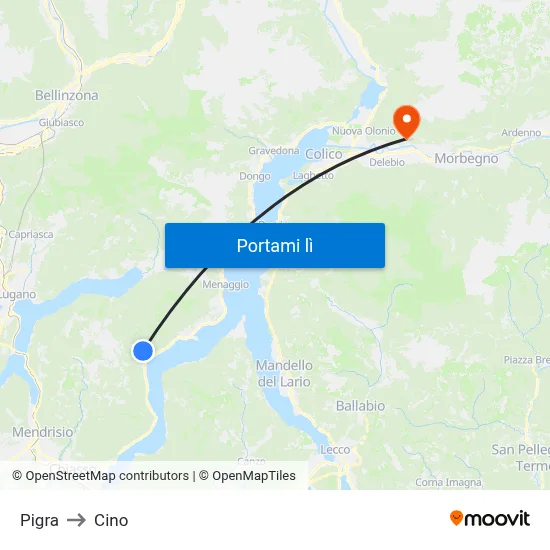 Pigra to Cino map