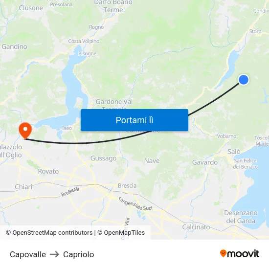 Capovalle to Capriolo map