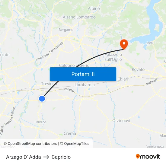 Arzago D' Adda to Capriolo map