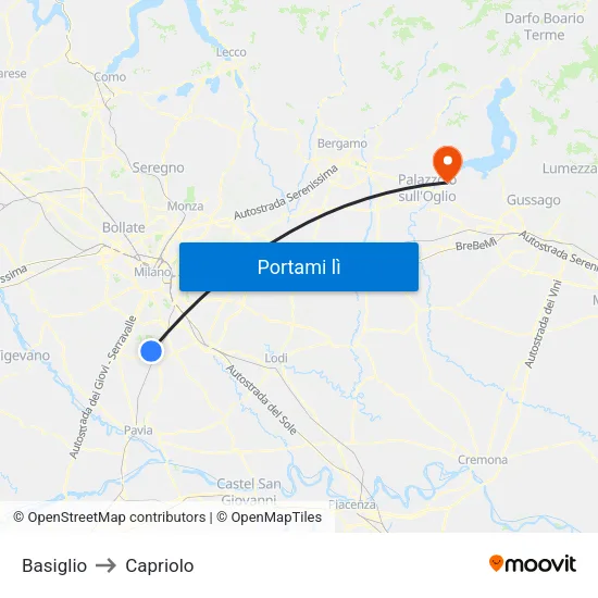 Basiglio to Capriolo map