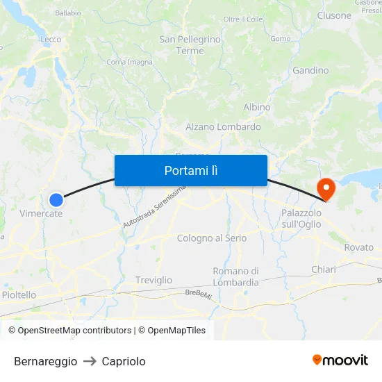 Bernareggio to Capriolo map