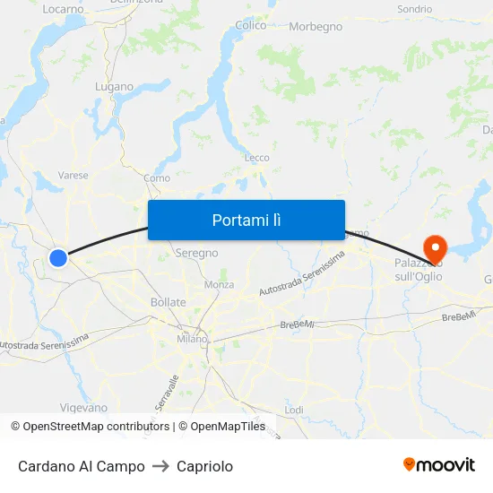 Cardano Al Campo to Capriolo map