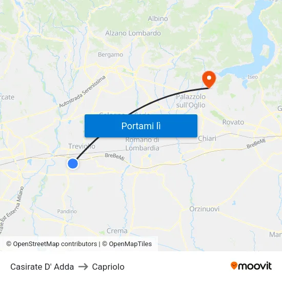 Casirate D' Adda to Capriolo map