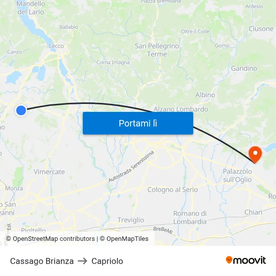 Cassago Brianza to Capriolo map