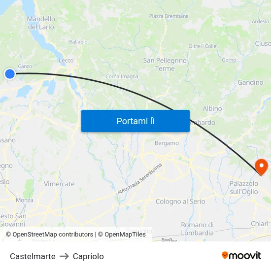 Castelmarte to Capriolo map