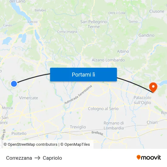 Correzzana to Capriolo map