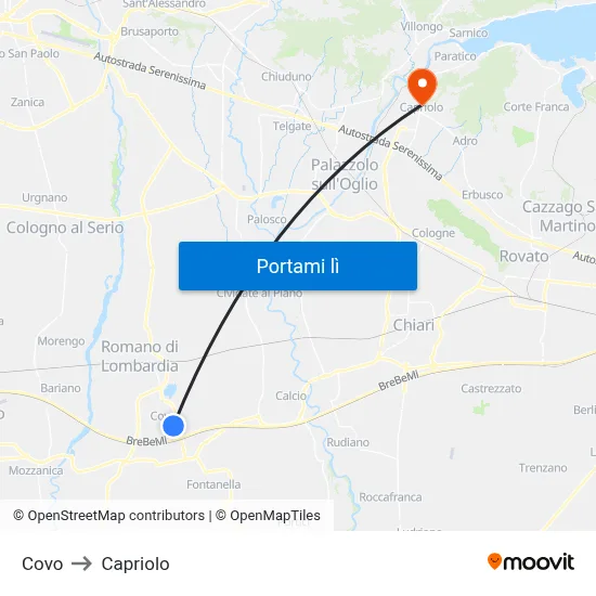 Covo to Capriolo map
