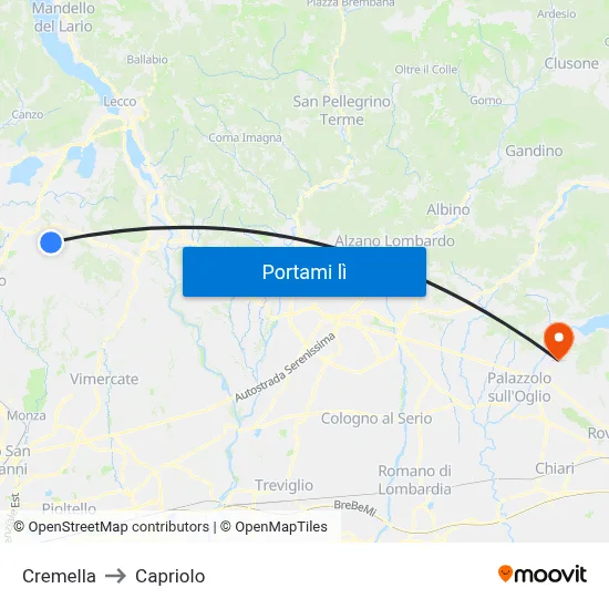 Cremella to Capriolo map