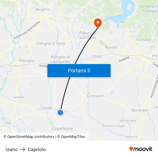 Izano to Capriolo map