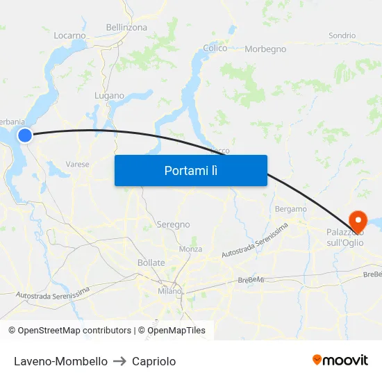 Laveno-Mombello to Capriolo map