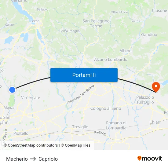 Macherio to Capriolo map