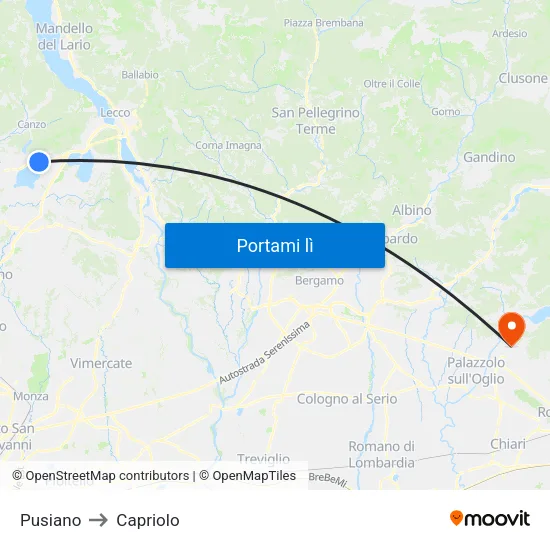 Pusiano to Capriolo map