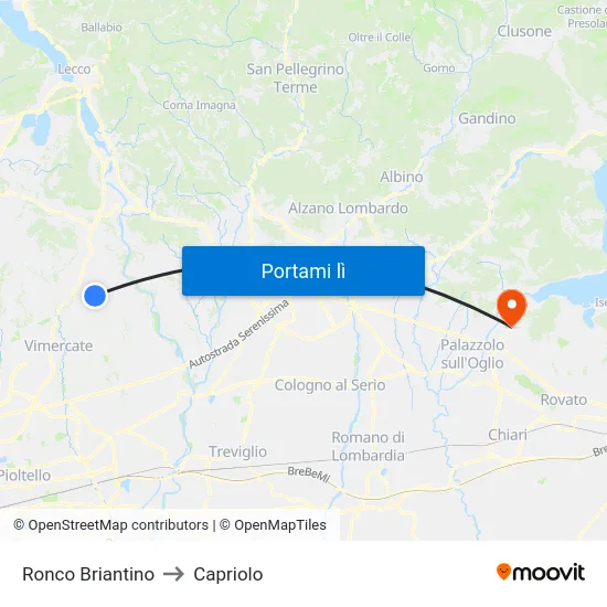 Ronco Briantino to Capriolo map
