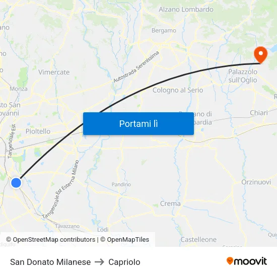 San Donato Milanese to Capriolo map
