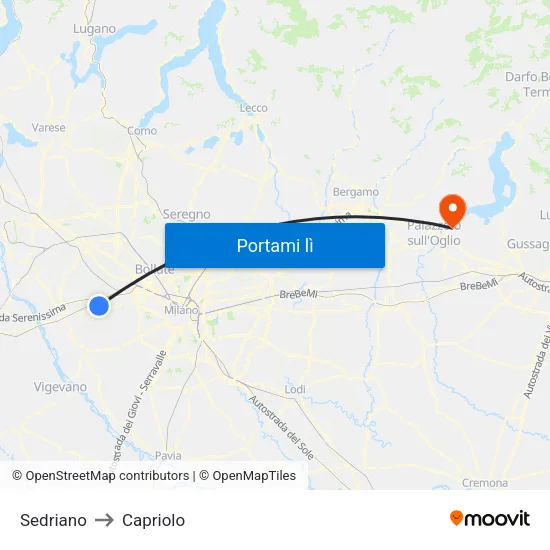 Sedriano to Capriolo map