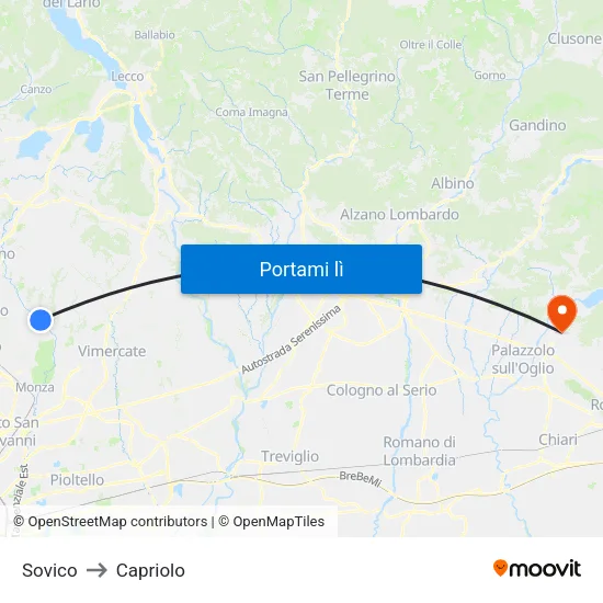 Sovico to Capriolo map