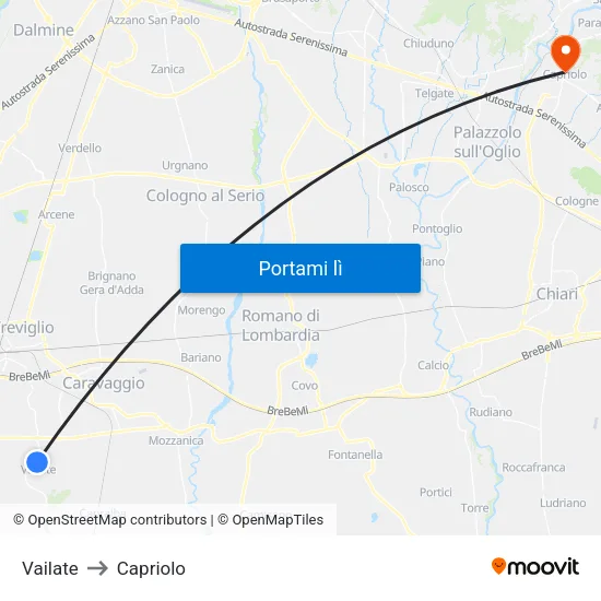 Vailate to Capriolo map