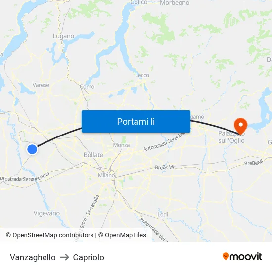 Vanzaghello to Capriolo map