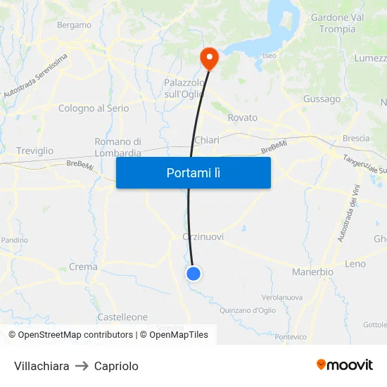 Villachiara to Capriolo map