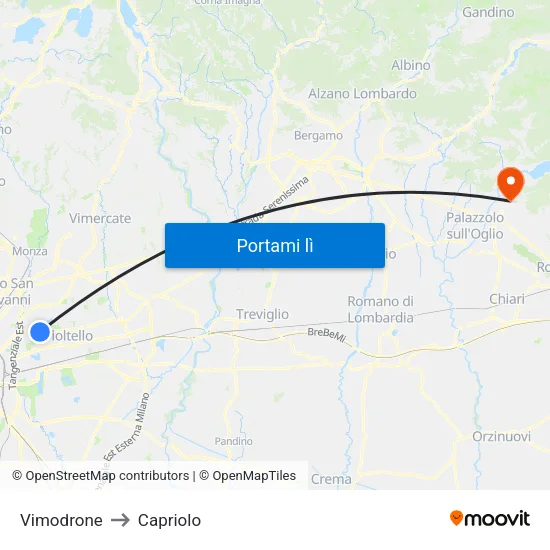 Vimodrone to Capriolo map