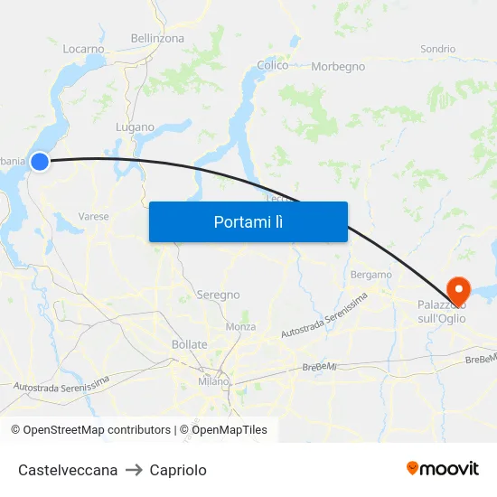 Castelveccana to Capriolo map