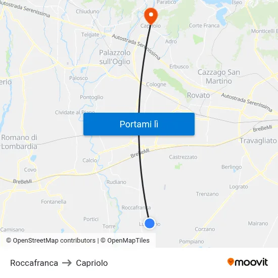 Roccafranca to Capriolo map