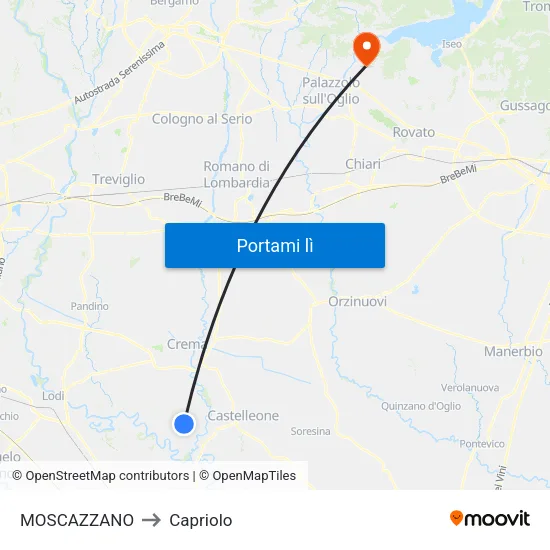 MOSCAZZANO to Capriolo map