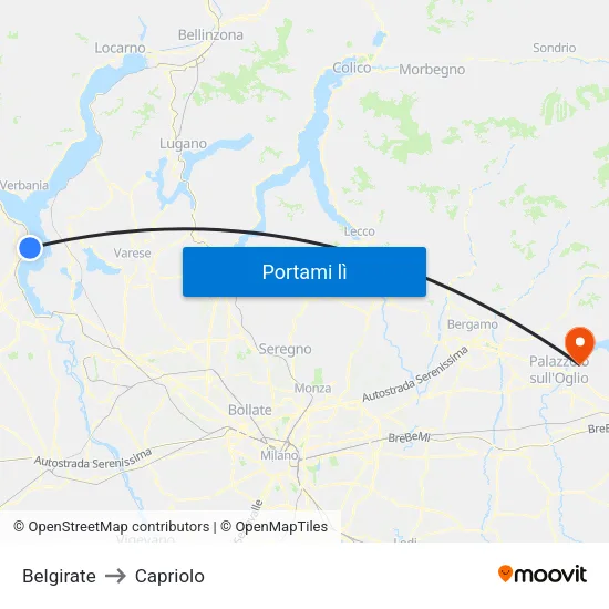 Belgirate to Capriolo map