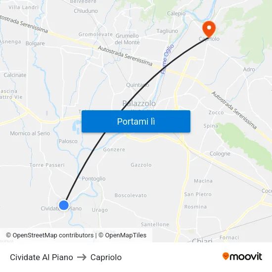 Cividate Al Piano to Capriolo map